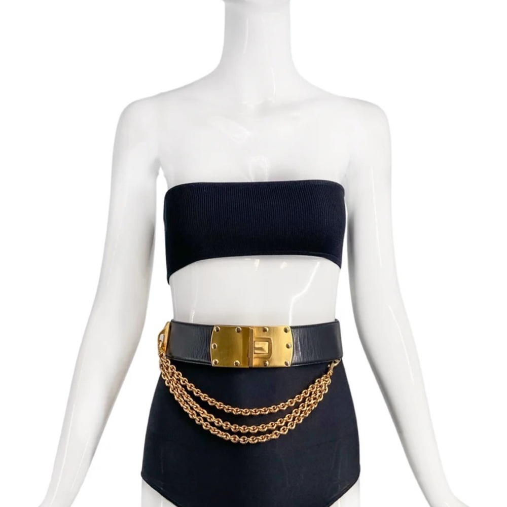 Rare Donna Karan Vintage Gold Chain Leather belt from 1980s DKNY retro feminine - Picture 11 of 16